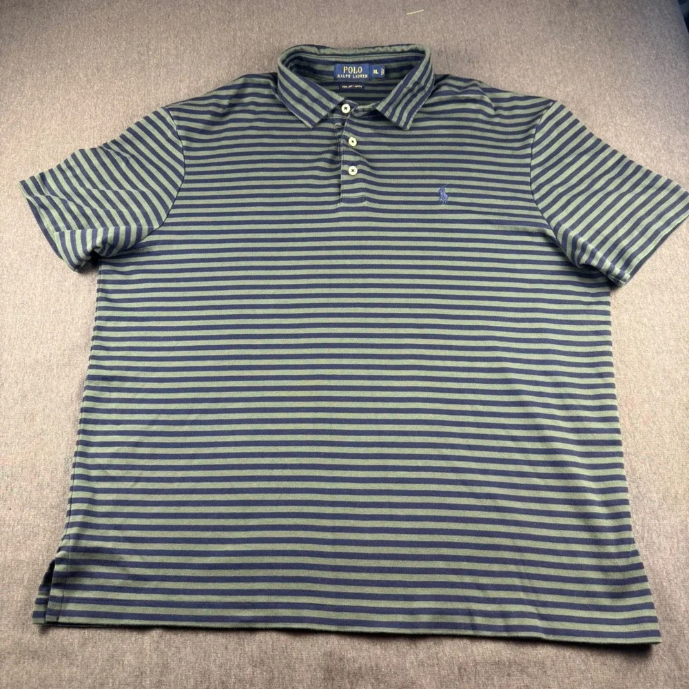 Polo Ralph Lauren Mens XL Pima Soft Touch Striped Polo Shirt Green Navy Blue
